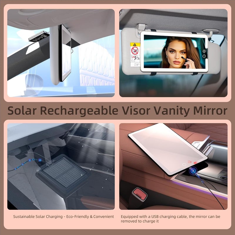 Junyaoxuan Sun Visor Vanity Mirror, LED Dimmable Car Mirror with 3 Light Modes, Easy to Install & Equip Strap Mounting, for Women's Makeup, Women's First Choice (solar car sun visor) - Image 2